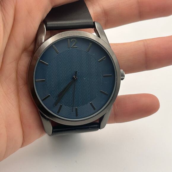 Men’s Minimalist Watch Blue Dial Black Leather St. Steel 42mm, Working - Picture 7 of 8